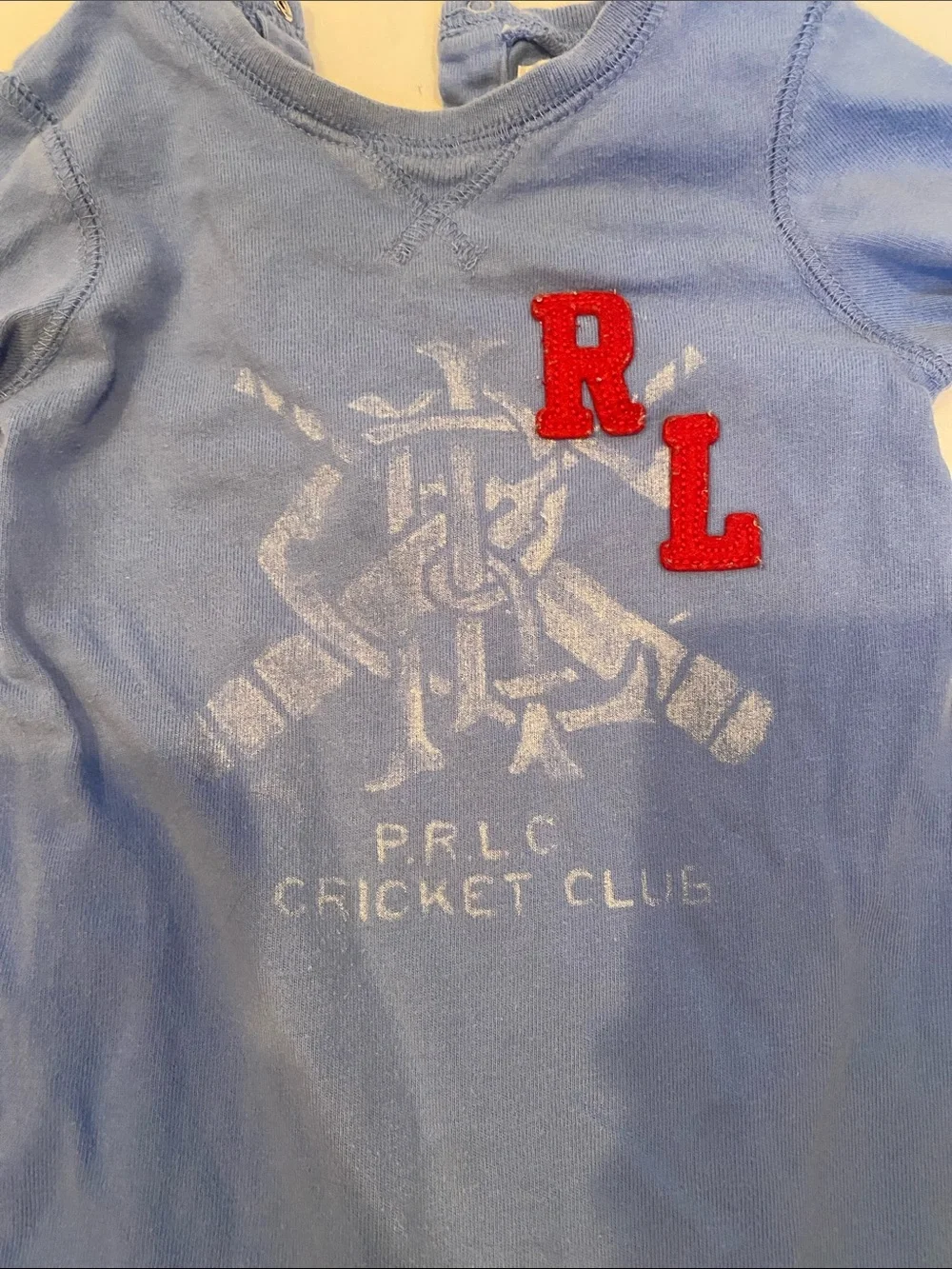 Ralph Lauren Light Blue Long-Sleeve Baby One-Piece with Red RL Patch